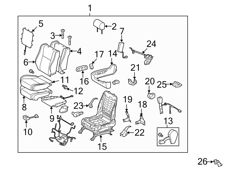 Diagram Seats & tracks. Passenger seat components. for your 2012 Toyota Tundra 4.6L V8 A/T 4WD Base Extended Cab Pickup Fleetside 