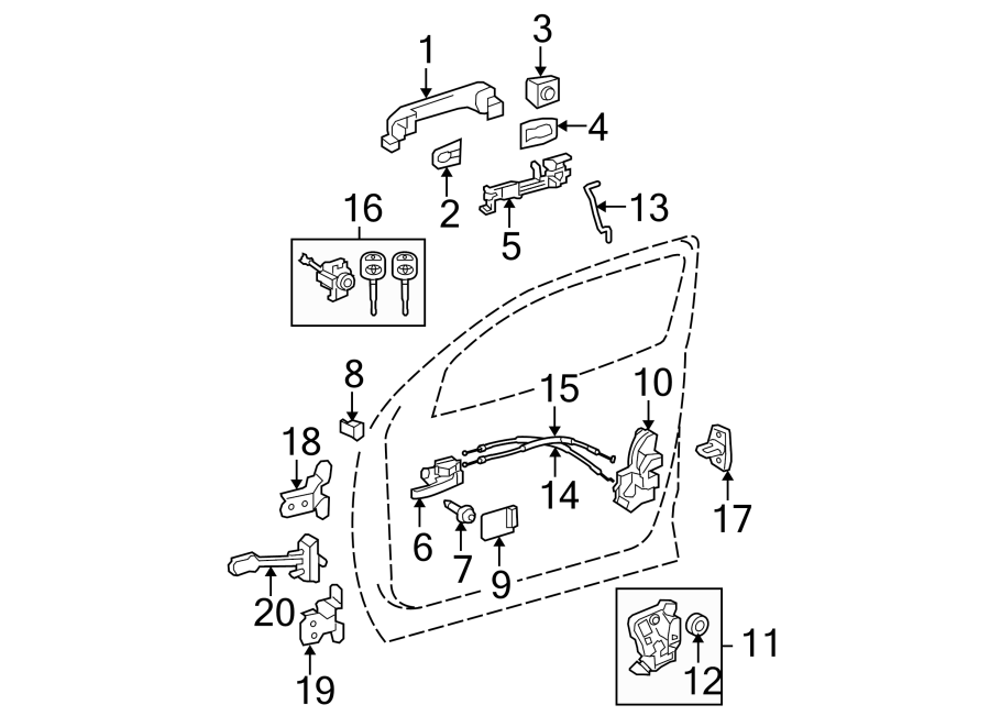 Diagram FRONT DOOR. LOCK & HARDWARE. for your 2011 Toyota Tundra   