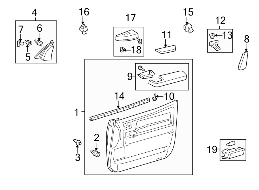 Diagram FRONT DOOR. INTERIOR TRIM. for your 2012 Toyota Sienna  Base Mini Cargo Van 