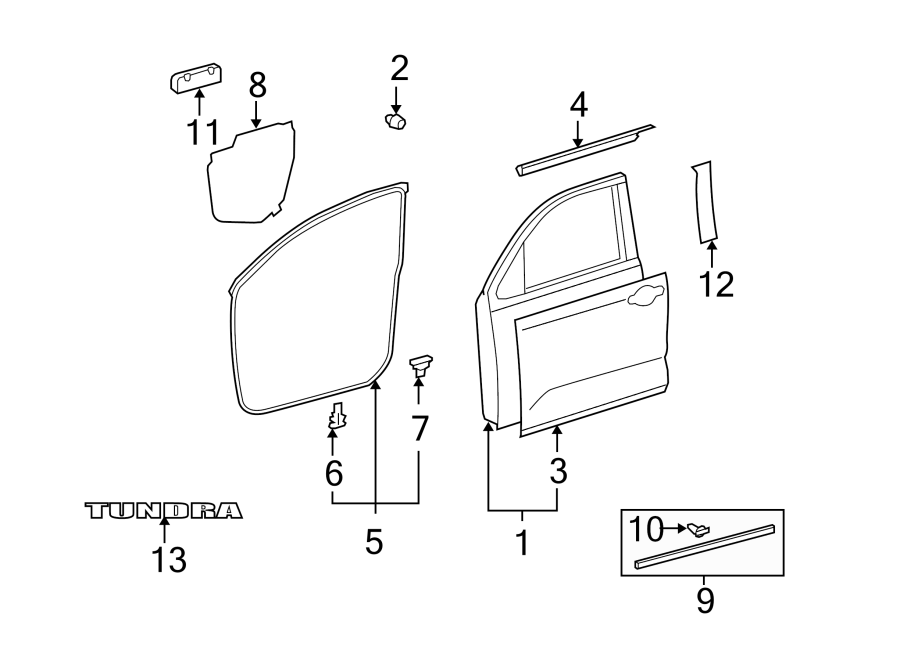 Diagram Front door. Door & components. Exterior trim. for your 2015 Toyota Prius Plug-In   