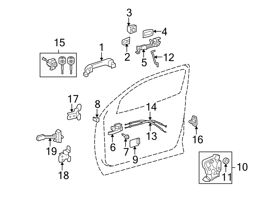 Diagram Front door. Lock & hardware. for your 2011 Toyota Tundra   