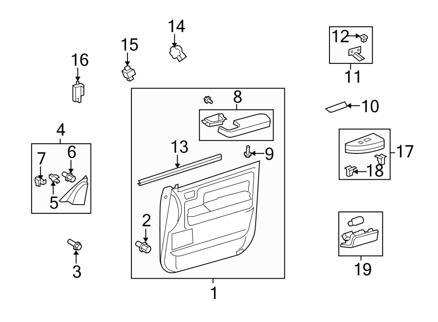 Diagram Front door. Interior trim. for your 2003 Toyota Avalon   