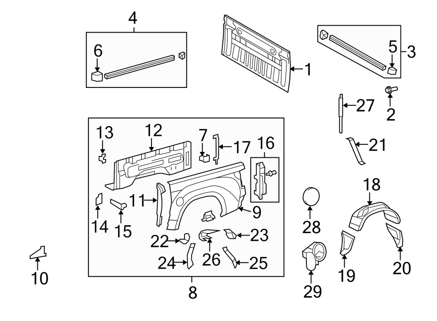 Diagram Pick up box. Front & side panels. for your 2013 Toyota Sequoia  Limited Sport Utility 