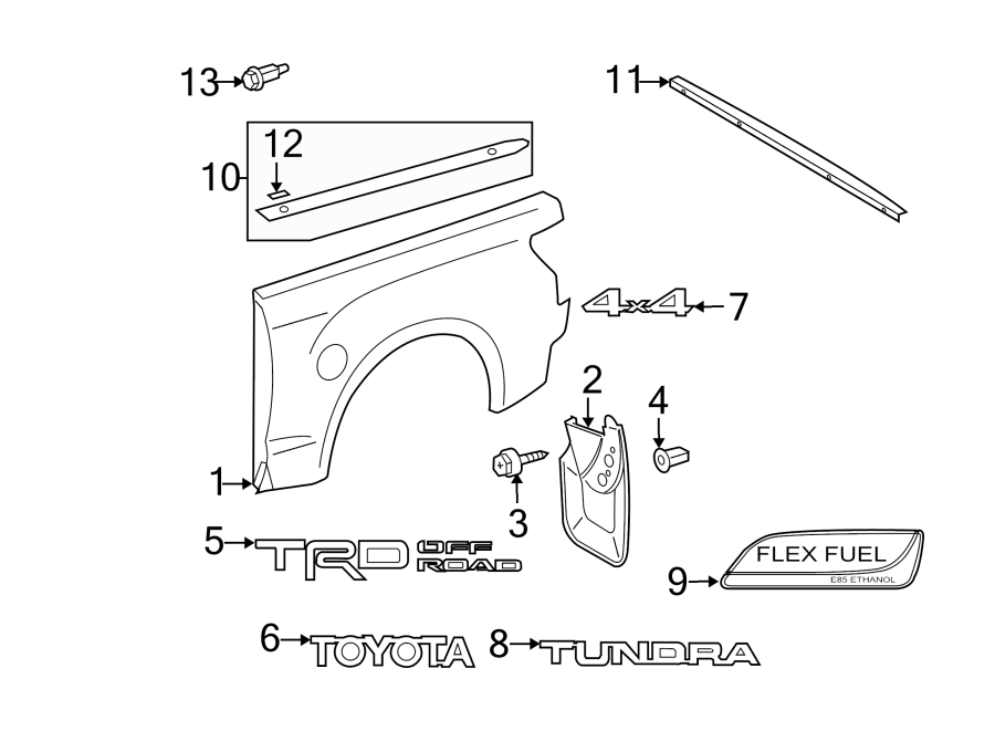 Diagram PICK UP BOX. EXTERIOR TRIM. for your 2012 Toyota Tundra  Base Crew Cab Pickup Fleetside 