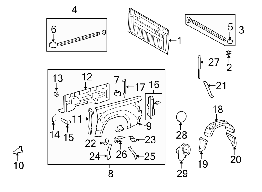 Diagram PICK UP BOX. FRONT & SIDE PANELS. for your 2014 Toyota Tundra 5.7L i-Force V8 FLEX A/T 4WD SR Extended Cab Pickup Fleetside 