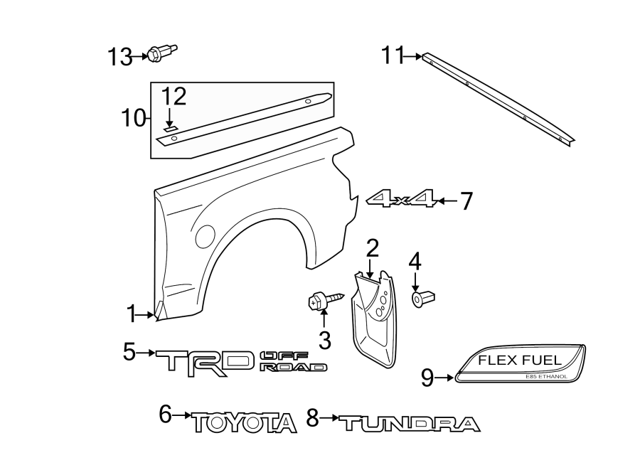 Diagram PICK UP BOX. EXTERIOR TRIM. for your Toyota