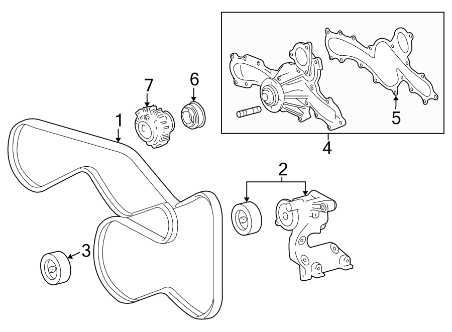 Diagram BELTS & PULLEYS. WATER PUMP. for your 2011 Toyota Tundra 5.7L i-Force V8 A/T RWD SR5 Extended Cab Pickup Fleetside 