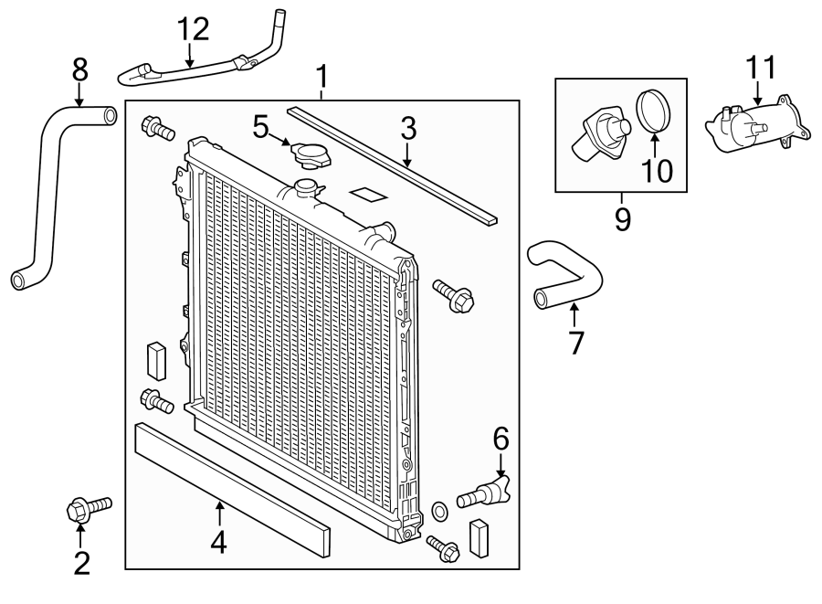 Diagram RADIATOR & COMPONENTS. for your 2021 Toyota Prius AWD-e   