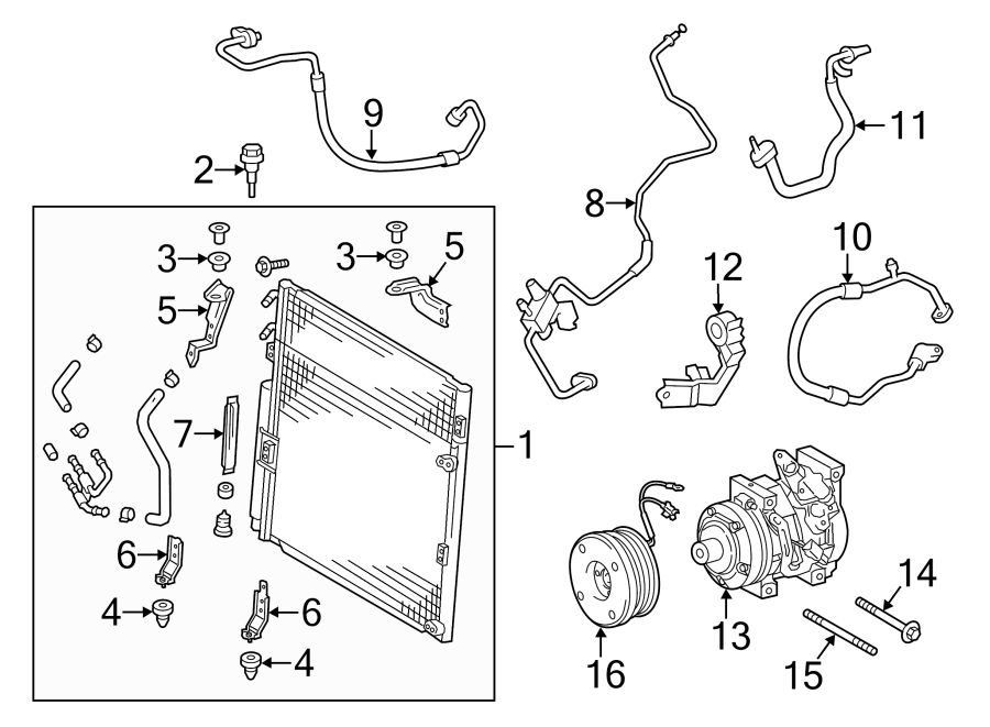 Diagram AIR CONDITIONER & HEATER. COMPRESSOR & LINES. CONDENSER. for your 2012 Toyota Camry   