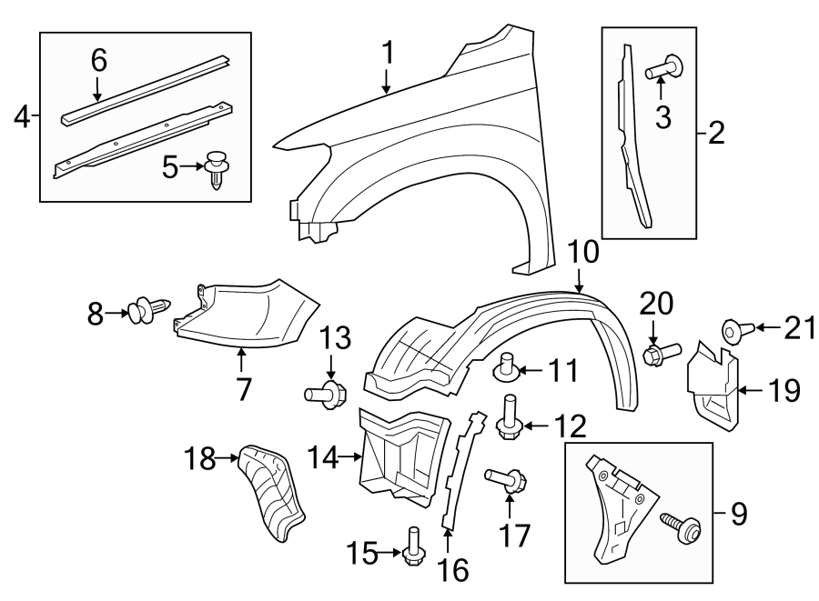 Diagram EXTERIOR TRIM. FENDER & COMPONENTS. for your Toyota