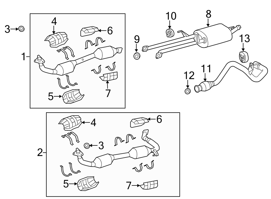 Diagram EXHAUST SYSTEM. EXHAUST COMPONENTS. for your 2011 Toyota Tundra 4.6L V8 A/T RWD Base Extended Cab Pickup Fleetside 