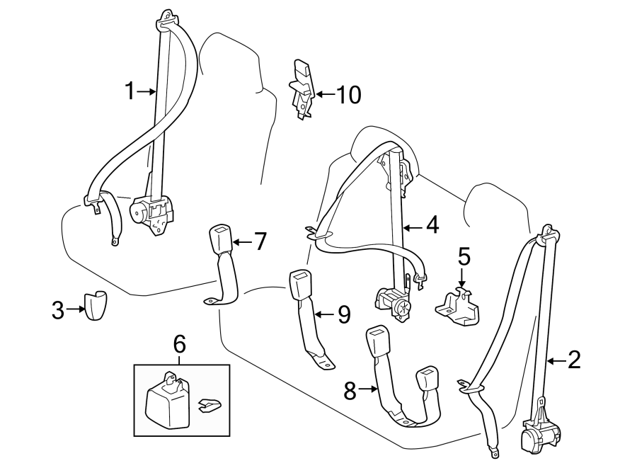 Diagram RESTRAINT SYSTEMS. REAR SEAT BELTS. for your 2009 Toyota Highlander 3.5L V6 A/T FWD Sport Sport Utility 