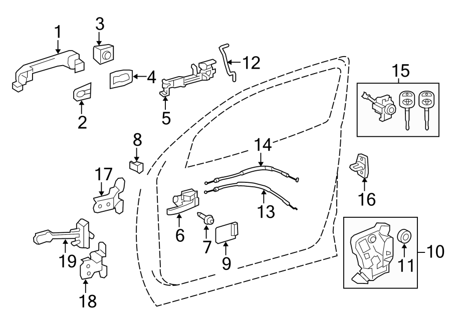 Diagram Front door. Rear body & floor. Lock & hardware. for your 2013 Toyota Tacoma   