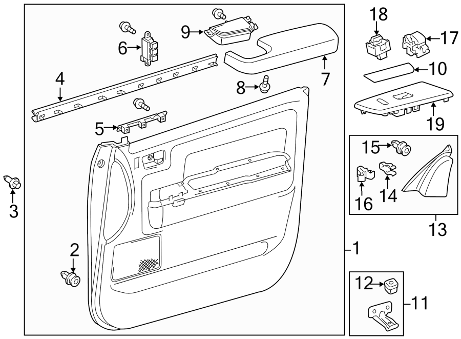 Diagram Front door. Interior trim. for your 2014 Toyota Tundra 4.0L V6 A/T RWD SR Extended Cab Pickup Fleetside 