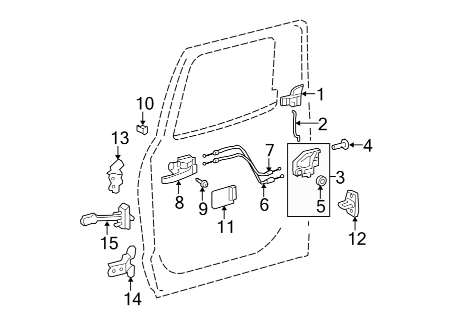 Diagram Rear door. Lock & hardware. for your 2023 Toyota Venza   