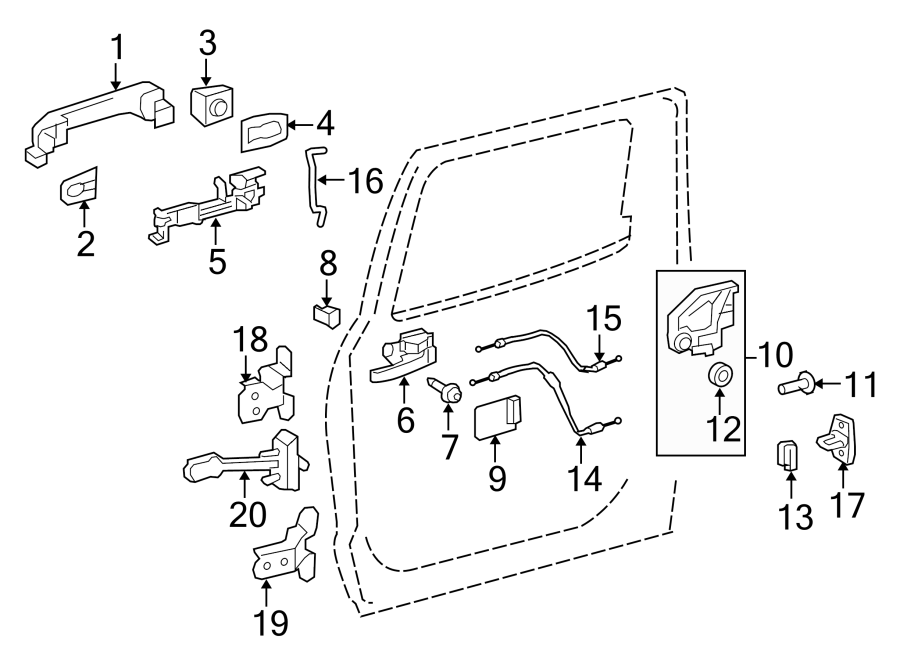 Diagram Rear door. Lock & hardware. for your 2016 Toyota Prius   