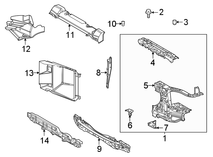 Diagram Radiator support. for your 2023 Toyota Tundra 3.4L i-Force Max V6 FULL HYBRID EV-GAS (FHEV) A/T 4WD Platinum Crew Cab Pickup Fleetside 