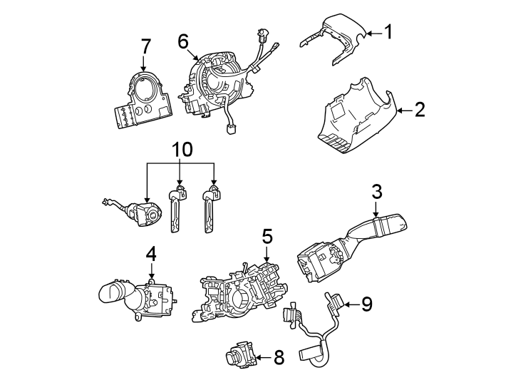 Diagram Steering column. Shroud. Switches & levers. for your 2009 Toyota Highlander 3.5L V6 A/T AWD Limited Sport Utility 