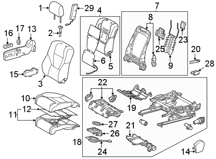 Diagram Seats & tracks. Passenger seat components. for your 2016 Toyota Yaris   