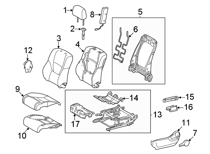 Diagram Seats & tracks. Driver seat components. for your 2016 Toyota Yaris   