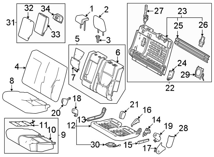 Diagram Seats & tracks. Rear seat components. for your 2016 Toyota Yaris   