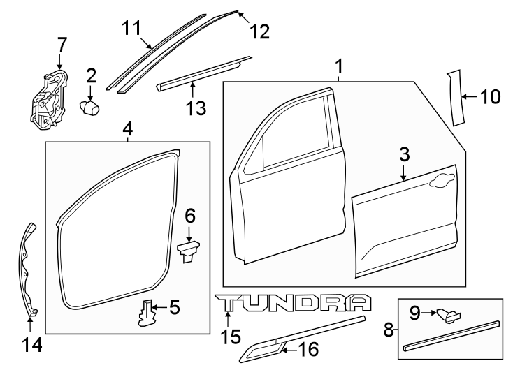 Diagram Front door. Door & components. Exterior trim. for your 2010 Toyota Highlander   