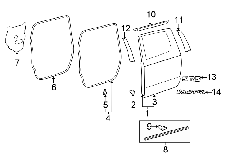 Diagram Rear door. Door & components. Exterior trim. for your 2006 Toyota Sequoia   