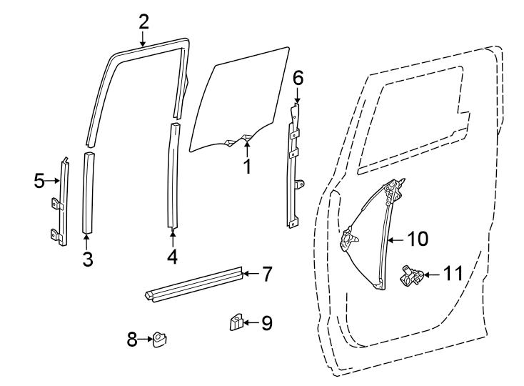 Diagram Rear door. Glass & hardware. for your 2010 Toyota RAV4   