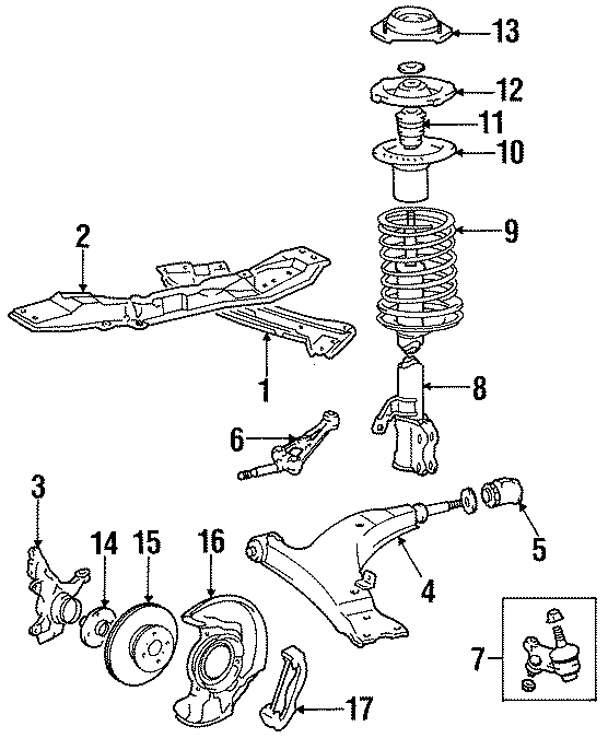 Diagram FRONT SUSPENSION. BRAKE COMPONENTS. SUSPENSION COMPONENTS. for your 1996 Toyota Corolla   