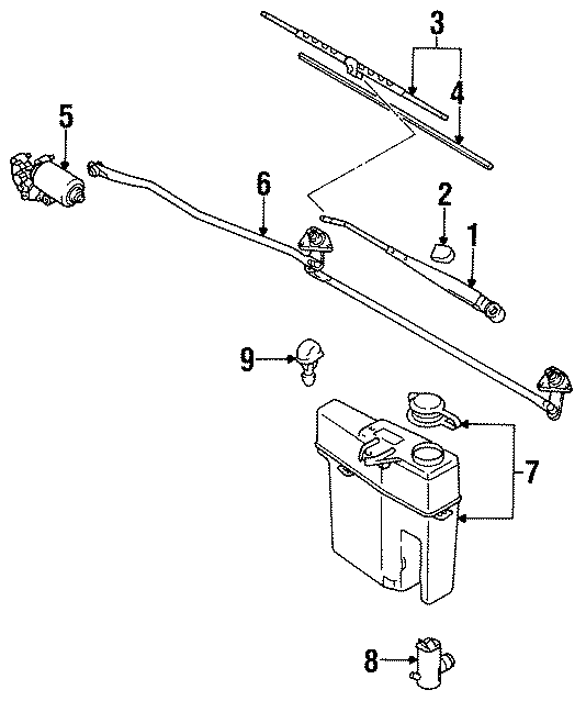 Diagram WINDSHIELD. WIPER & WASHER COMPONENTS. for your 1989 Toyota Corolla  LE SEDAN 