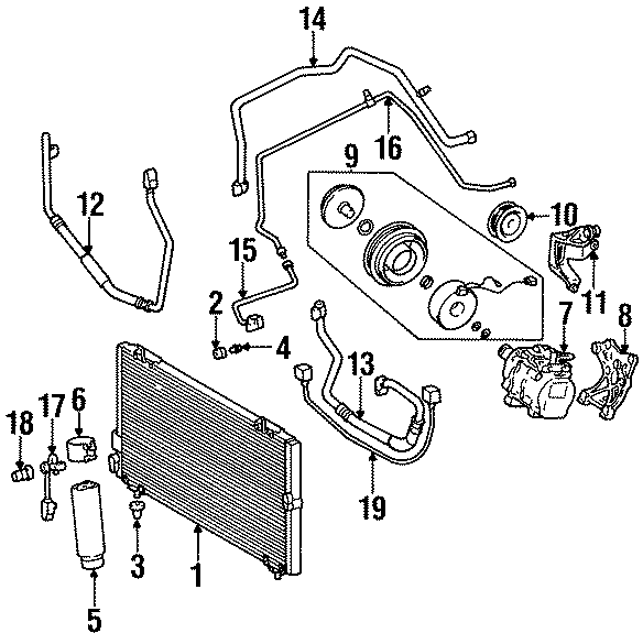 Diagram AIR CONDITIONER & HEATER. COMPRESSOR & LINES. for your 1992 Toyota Camry   