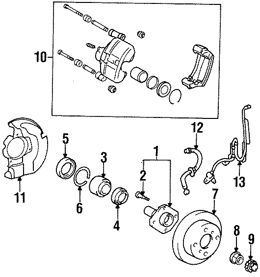 Diagram FRONT SUSPENSION. BRAKE COMPONENTS. for your 1993 Toyota T100   