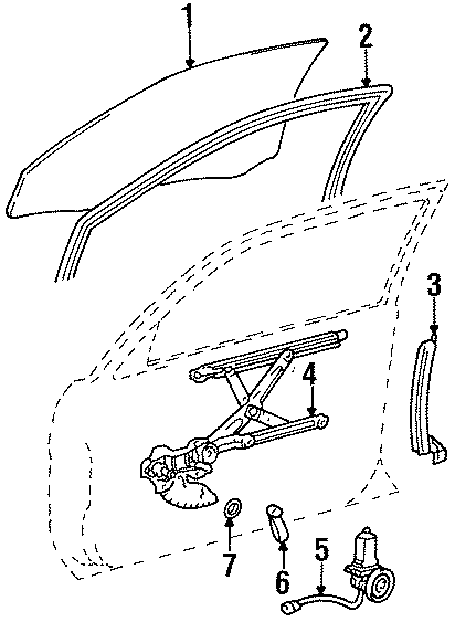 Diagram FRONT DOOR. GLASS & HARDWARE. for your 1996 Toyota Tercel   