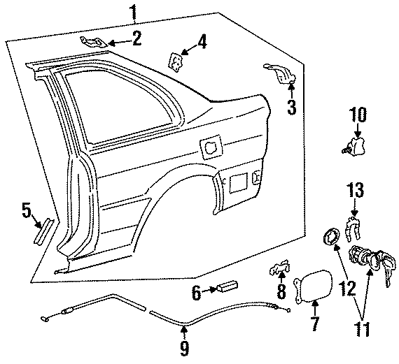 Diagram QUARTER PANEL & COMPONENTS. for your 1999 Toyota 4Runner 3.4L V6 M/T 4WD SR5 Sport Utility 