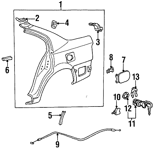 Diagram QUARTER PANEL & COMPONENTS. for your 1999 Toyota 4Runner 3.4L V6 M/T 4WD SR5 Sport Utility 