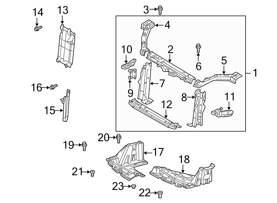 Diagram RADIATOR SUPPORT. for your 2021 Toyota Sienna 2.5L FULL HYBRID EV-GAS (FHEV) CVT AWD Limited Mini Passenger Van 