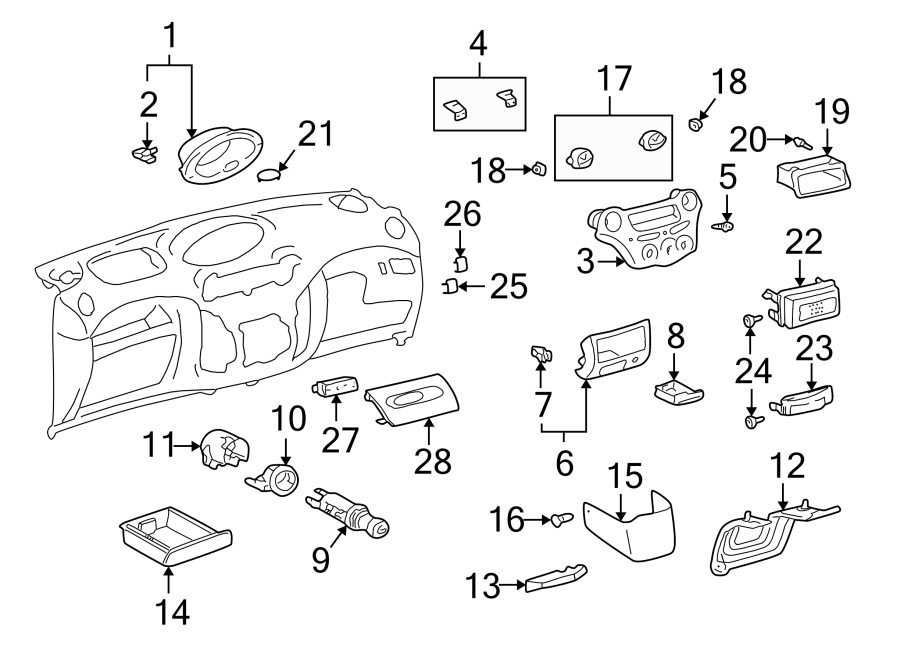 Diagram INSTRUMENT PANEL COMPONENTS. for your 1999 Toyota Camry   