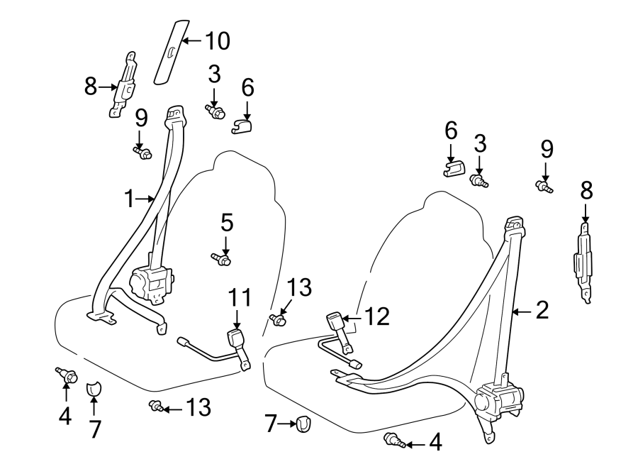 Diagram RESTRAINT SYSTEMS. FRONT SEAT BELTS. for your 2004 Toyota Tacoma 2.4L A/T RWD Base Crew Cab Pickup Fleetside 