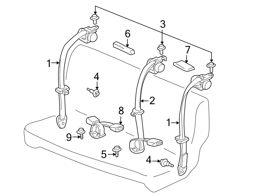 Diagram RESTRAINT SYSTEMS. REAR SEAT BELTS. for your Toyota Echo  