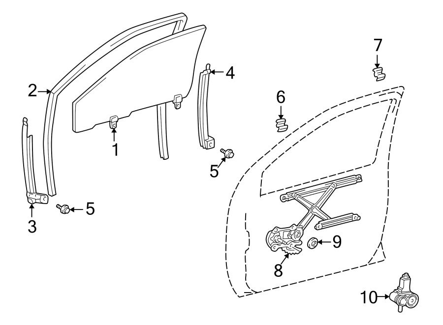 Diagram FRONT DOOR. GLASS & HARDWARE. for your 2015 Toyota Tundra  SR5 Crew Cab Pickup Fleetside 