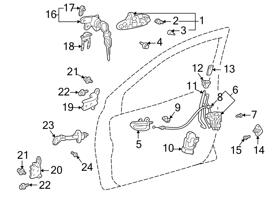 Diagram FRONT DOOR. LOCK & HARDWARE. for your 2019 Toyota Tacoma 3.5L V6 M/T 4WD TRD Off-Road Crew Cab Pickup Fleetside 