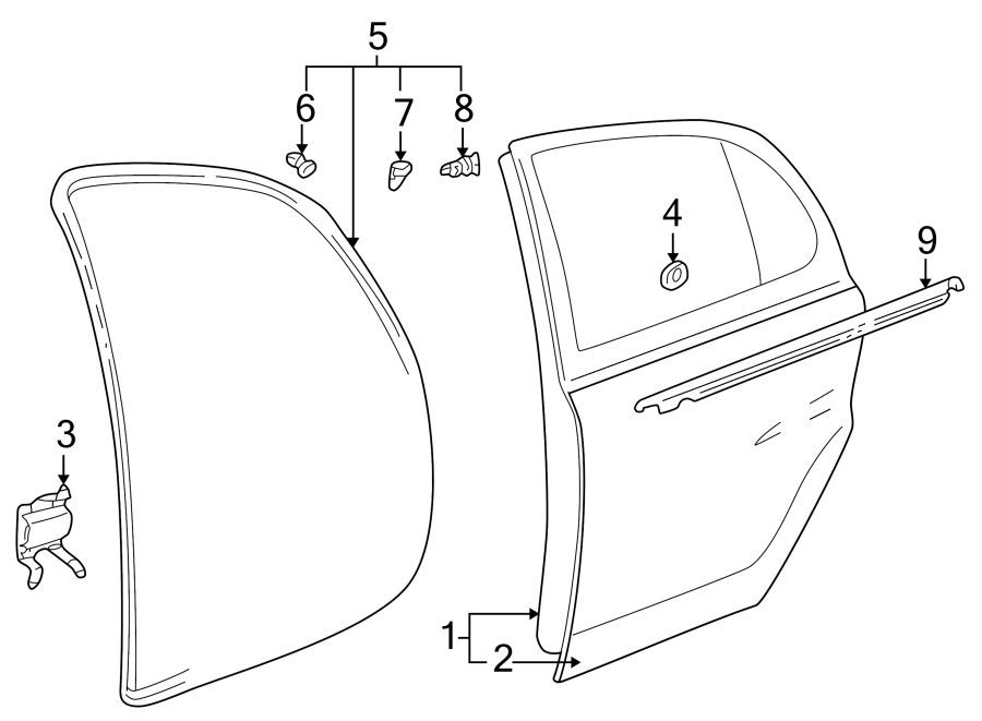 Diagram REAR DOOR. DOOR & COMPONENTS. for your 2015 Toyota Avalon  XLE SEDAN 