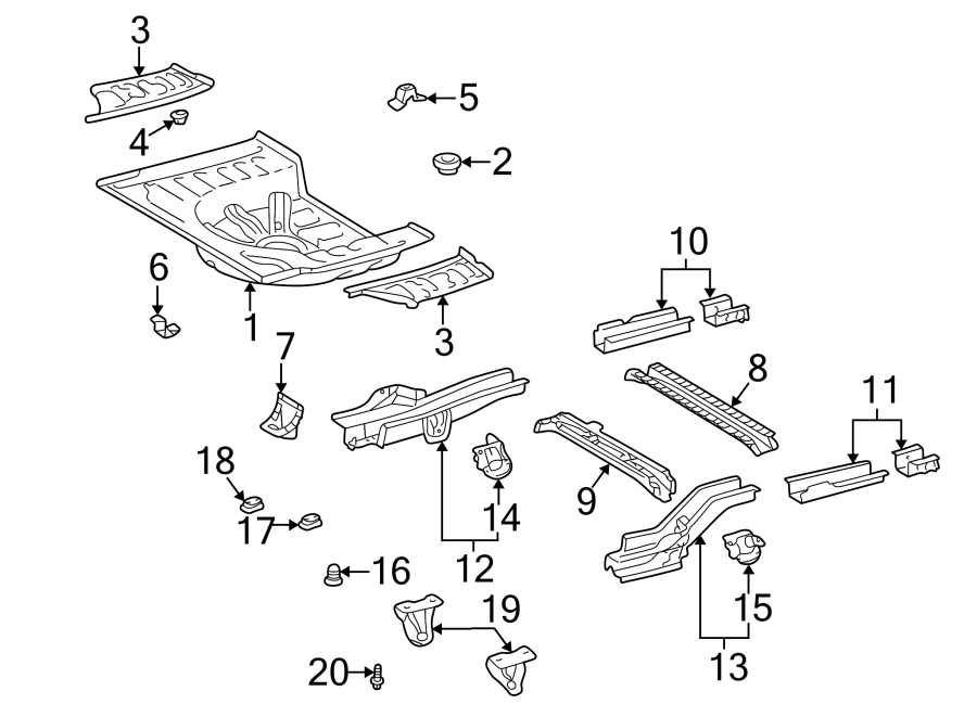 Diagram REAR BODY & FLOOR. FLOOR & RAILS. for your Toyota Echo  