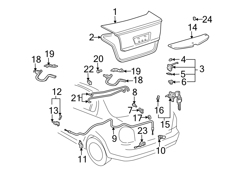 Diagram TRUNK LID. LID & COMPONENTS. for your 2017 Toyota Avalon  LIMITED SEDAN 