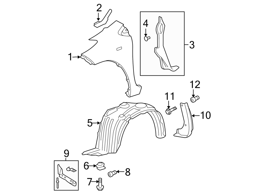 Diagram EXTERIOR TRIM. FENDER & COMPONENTS. for your 2012 Toyota FJ Cruiser   