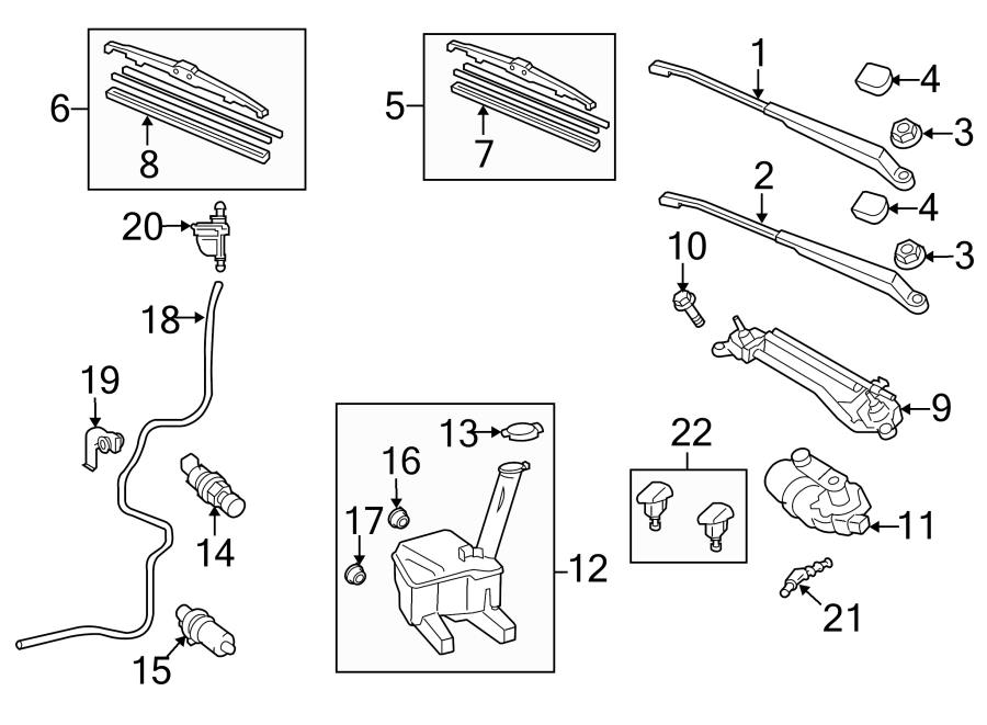 Diagram WINDSHIELD. WIPER & WASHER COMPONENTS. for your 2022 Toyota Corolla  XLE Sedan 