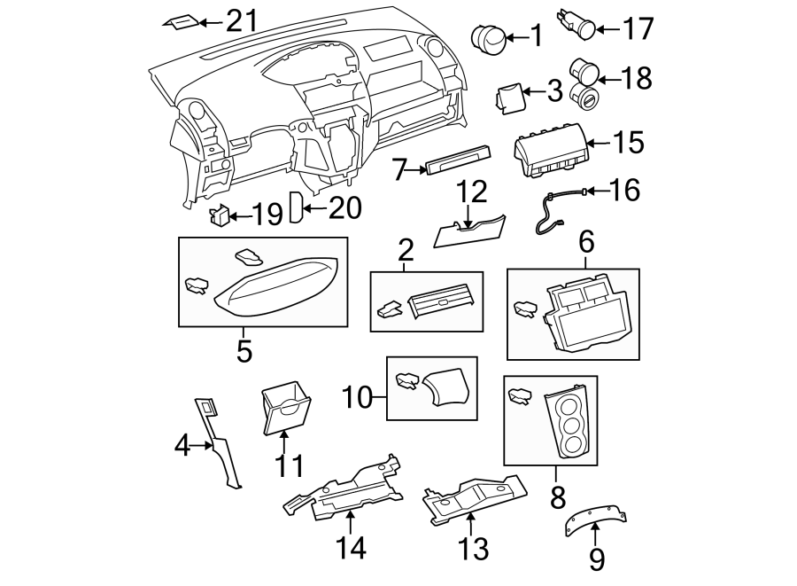 Diagram INSTRUMENT PANEL COMPONENTS. for your 2018 Toyota Prius   