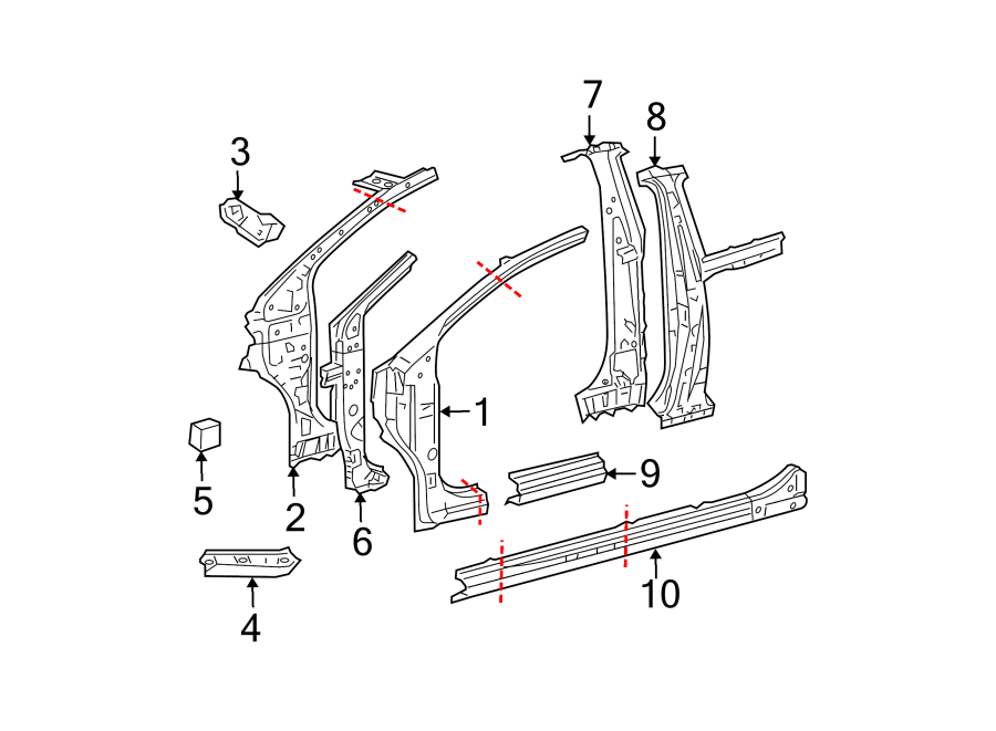 Diagram PILLARS. ROCKER & FLOOR. HINGE PILLAR. LOCK PILLAR. for your 2021 Toyota Prius AWD-e   