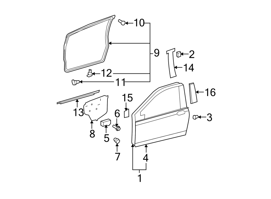 Diagram Front door. Door & components. Exterior trim. for your 2015 Toyota Avalon  XLE SEDAN 