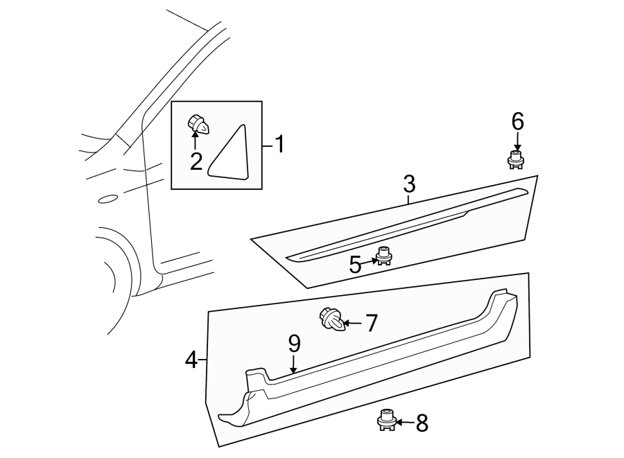 Diagram PILLARS. ROCKER & FLOOR. EXTERIOR TRIM. for your 2007 Toyota Sienna   